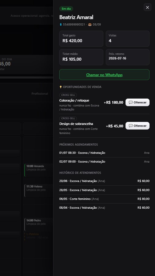 Ficha 360 do cliente com ciclo e oportunidades
